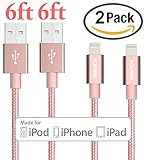 iPhone Charger, IWAVION 2Pack 6FT Lightning Cable Extra Long Nylon Braided 8 Pin USB Charging Cord for iPhone se/7/7 plus/6/6s/6 plus/6s plus, 5c/5s/5, iPad Air/Mini, iPod Nano/Touch (Rose Gold)