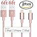 iPhone Charger, IWAVION 2Pack 6FT Lightning Cable Extra Long Nylon Braided 8 Pin USB Charging Cord for iPhone se/7/7 plus/6/6s/6 plus/6s plus, 5c/5s/5, iPad Air/Mini, iPod Nano/Touch (Rose Gold)