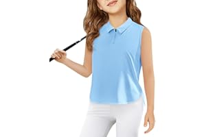 Haloumoning Girls Athletic Sleeveless Golf Polo Shirts Kids Quarter Zip Quick Dry Workout Tank Tops 5-14 Years