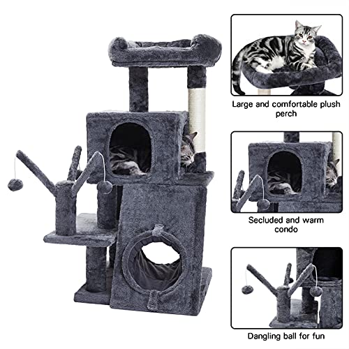 SUPERJARE Cat Tree with Tunnel, Cat Tower with 3 Dangling Balls, Multi