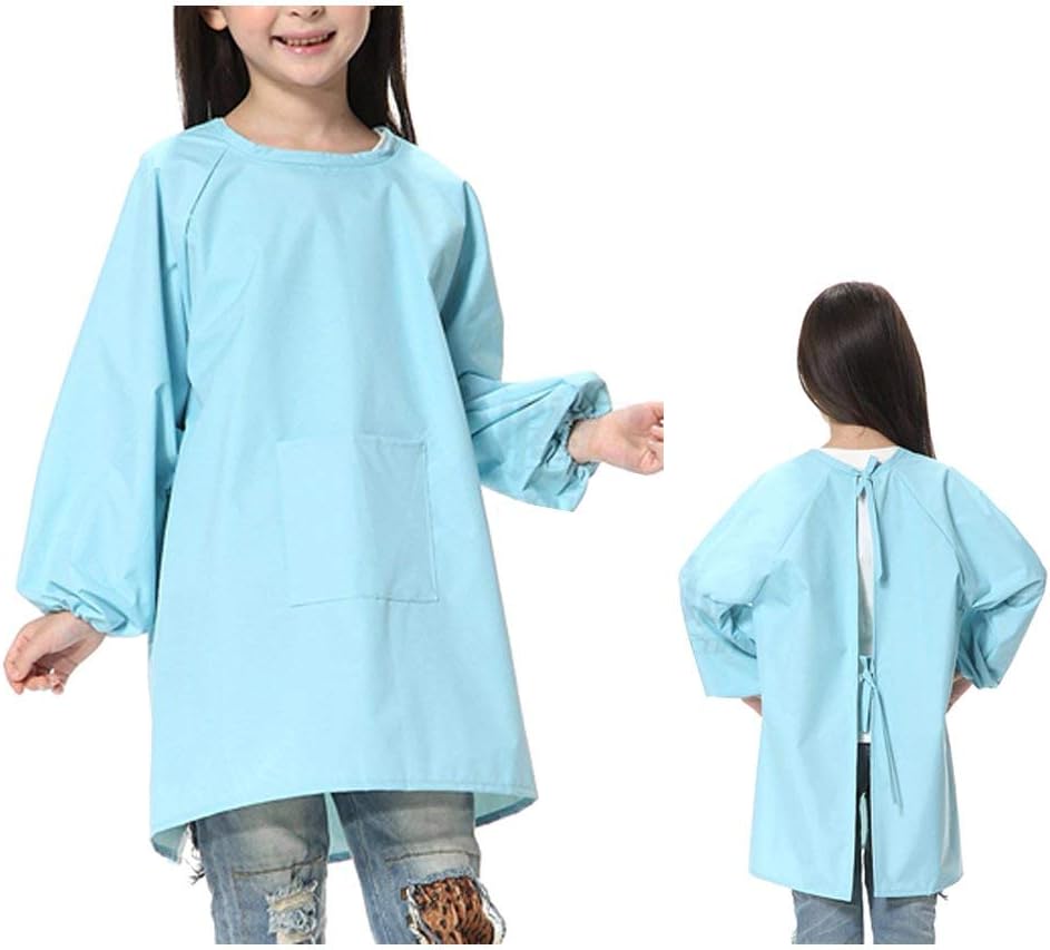 Sanmum Kids Art Smocks, Children Waterproof Artist Painting Aprons with Long Sleeve, Long Sleeve Toddler Apron (Sky blue,L) - Image 4