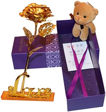 Valentine's Day Beautifully Gift Box - 24K Gold Foil Rose Artificial Flowers Home Decor/Plush Bear,Best Gift for Mother's/Teachers' Day,Wedding,Birthday,Christmas,Thanksgiving(Gold)
