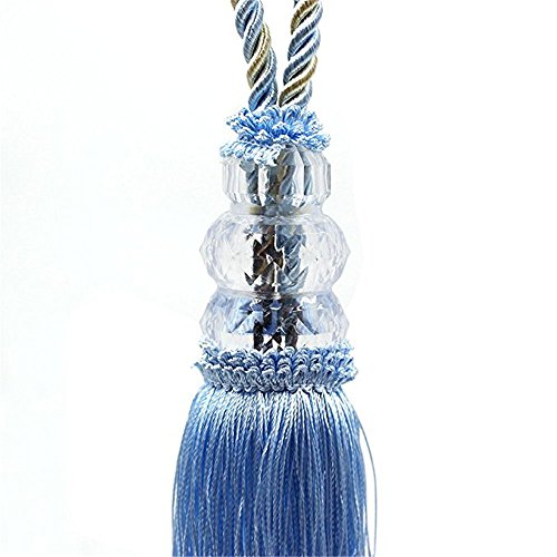 2 Pcs Crystal Beaded Tassels Tieback Curtain Cord Home Textiles Window Treatments Curtain Holdback Drapes Rope Tiebacks Fabric Holder for Bedroom and Home Decoration (Sky Blue)
