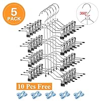 Frezon Pants Hangers, Pant Hangers with Clips Space Saving Skirt Hangers Metal Trouser Clip Hangers Four Tier Heavy Duty Ultra Thin with 360 Degree Chrome Swivel Hook 5 Pack