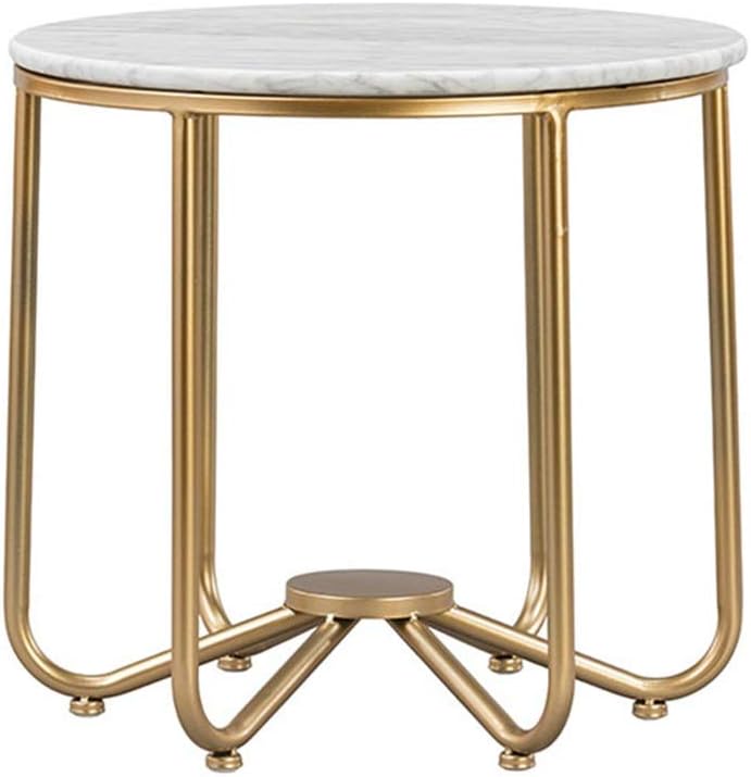 Table FEI Marble Side Round Golden Coffee Wrought Iron End for Bedroom Living Room with Metal Frame
