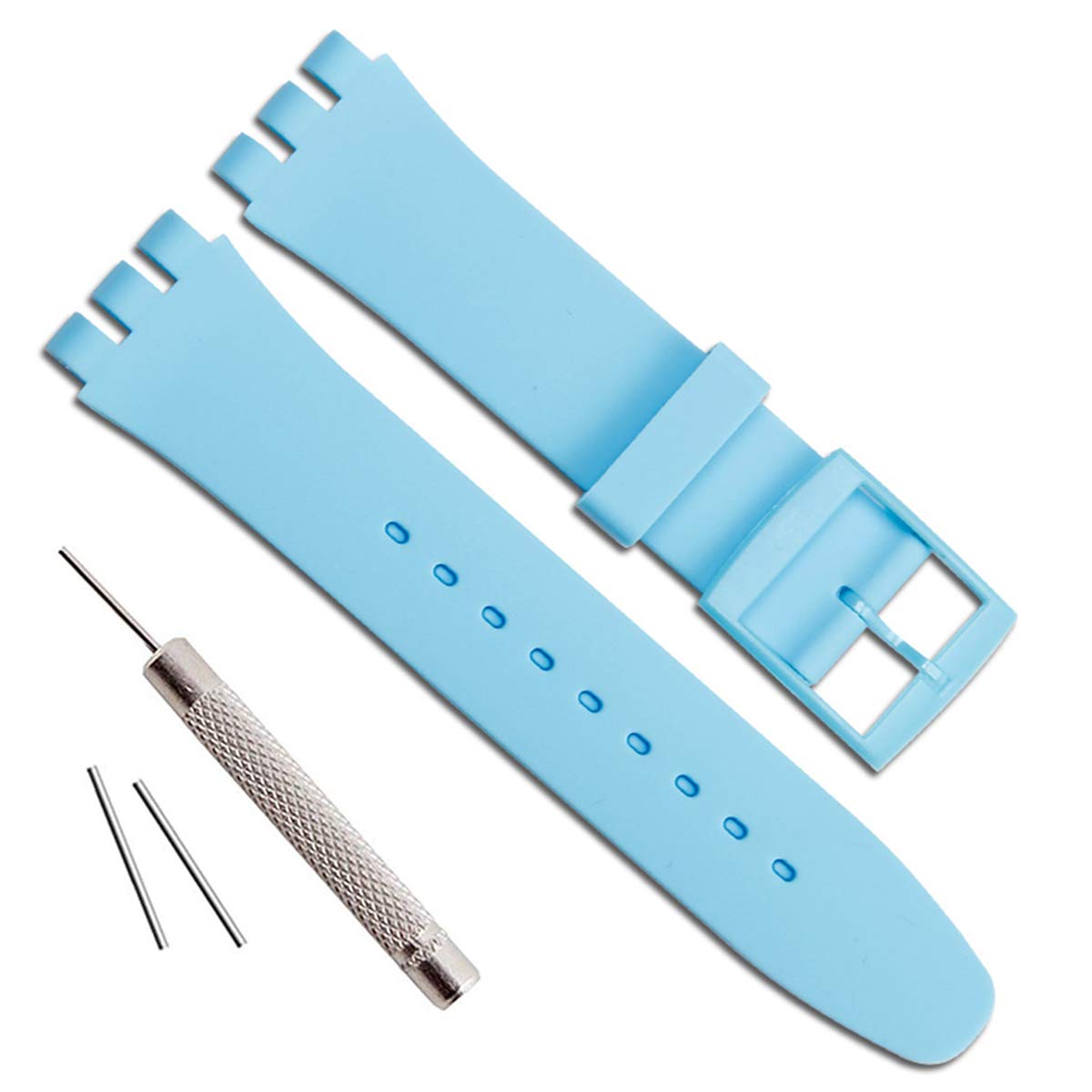 Replacement Waterproof Silicone Rubber Watch Strap Watch Band for Swatch (17mm 19mm 20mm) (19mm, Light Blue) — image 1