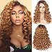 YIROO Hair Ombre Highlight Honey Blonde Curly Lace Front Wigs Human Hair for Women 13x4 Lace Front Wig 12A Brazilian Remy Hair TL412 Colored Lace Frontal Wig Pre Plucked with Baby Hair 180% Density