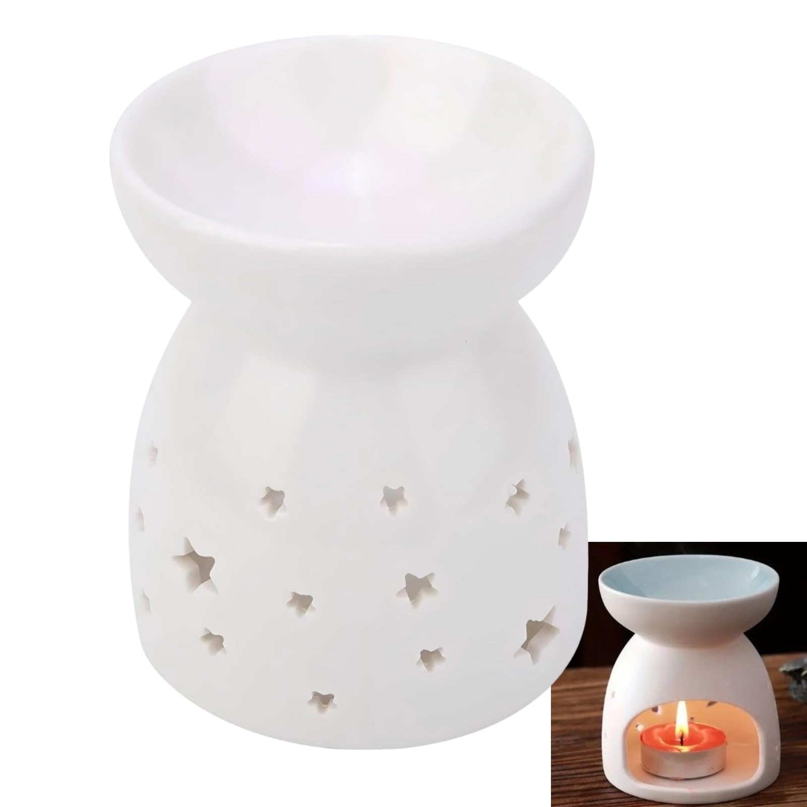 VIFER Night Fragrance Lamp, Ceramic Oil Burner Essential Oil Burners Candle Incense Aromatherapy Stove for Bedroom, Living Room, Office (Star)
