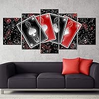 HIOJDWA Paintings 5 Piece Printed Canvas Painting Playing Cards Poker Home Decor Print Poster Framework Wall Art