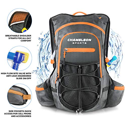 Chameleon Hydration Backpack Pack – Perfect Camel Bag for Running, Cycling and Hiking – 2L Water Bladder Included - Thumbnail 2