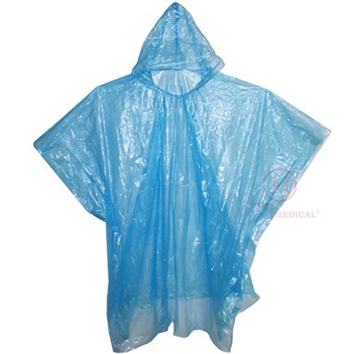 Emergency Disposable Rain Ponchos (Sold in Packs of 10 and 200) (Blue, 5 Pack)