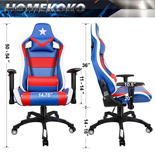 PC Gaming Chair High Back Racing Chair with Adjustable Armrest Blue Red USA Game Chair with Lumbar Support for Men and Women