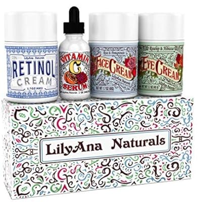 LilyAna Naturals Skincare Gift Set For Christmas - Retinol Cream, Vitamin C Serum, Eye Cream and Face Cream Moisturizer- Unique Gift For Women and Men