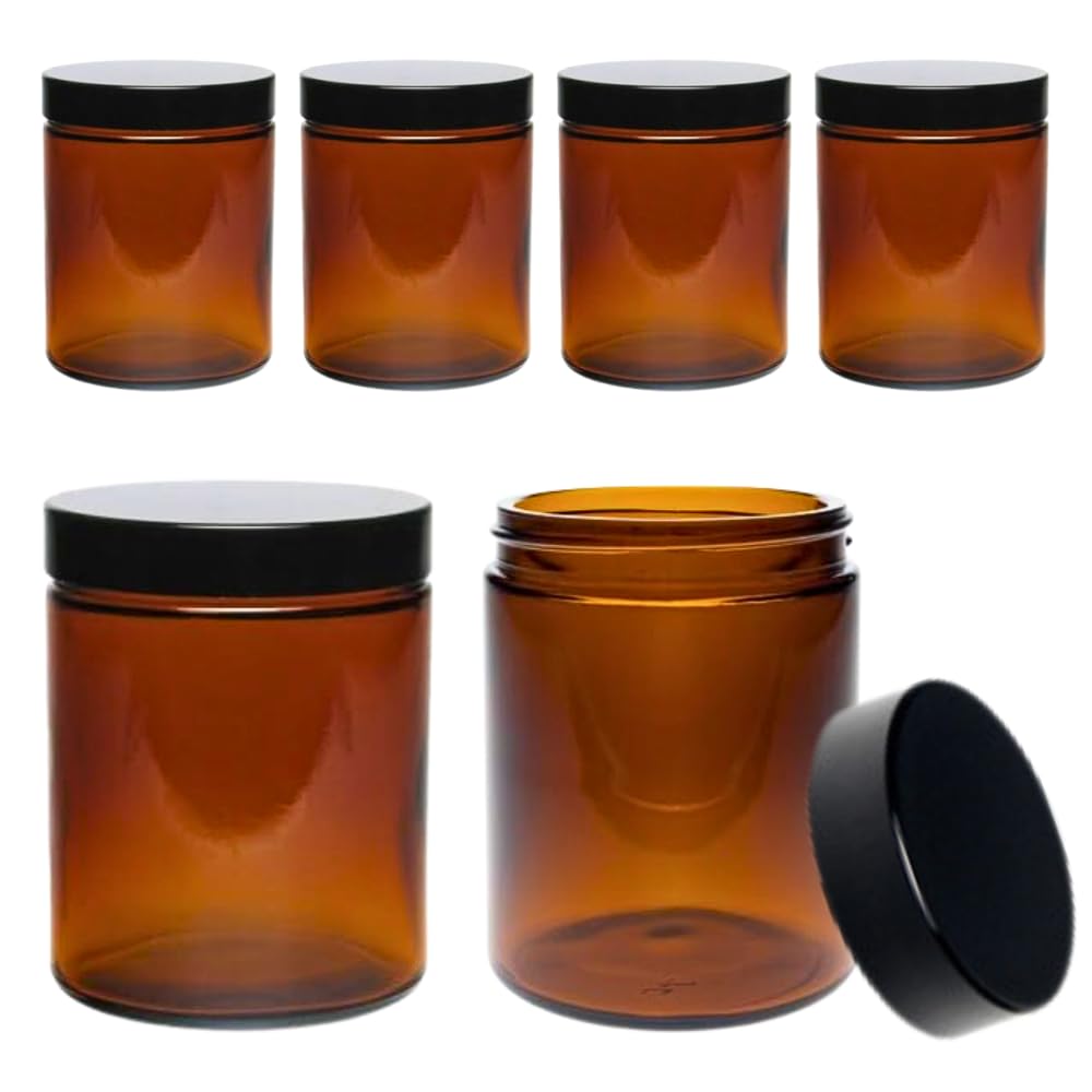 Viva Haushaltswaren # 39519# 6 Glass Jar 180 ml/Ointment Cream/Cream/Brown Glass Tins/Spice Jars with Labels, Brown, 6.6 x 6.6 x 8.1 cm