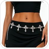 Waist Chain Belt for Women,Silver Cross Pendant Waist Body Chain,35Inch Long Metal Link Chain Belt Outfit Dress Body Jewelry for Women