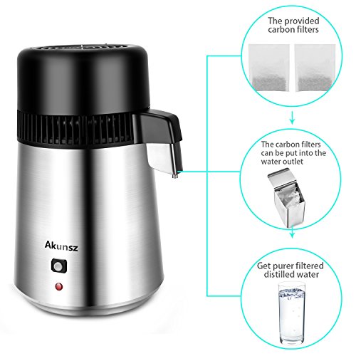 Water Distiller Countertop AKUNSZ 750W 4L Stainless Steel Water Distiller for Home with Glass Container [Security Upgraded Version] - Thumbnail 2