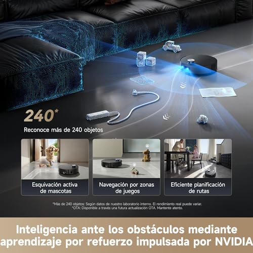 Aqua10 Ultra Roller Complete, Robot Aspirador, Autolimpieza del Rodillo, Supera Obstáculos de 8 cm, Vaciado Automático, 30.000 Pa de succión, Control Inteligente por Voz, Negro