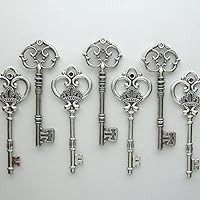 Salome Idea 20PCS Assorted Large Vintage Skeleton Keys (2 Styles) - 3 1/4" Keys in Antique Silver