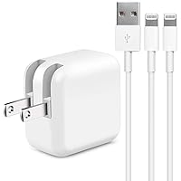 iPhone Charger iPad Charger,Original 2.4A 12W USB Wall Charger Foldable Portable Travel Plug and 2 Pack Charging Cable…