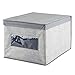 mDesign Soft Fabric Stackable Closet Storage Organizer Box with Clear Window and Attached Hinged Lid for Bedroom, Hallway, Entryway, Closets - Textured Print - 2 Sizes - Set of 2 - Gray