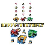 Under Construction Party Decorations Supply Pack - Hanging Cutouts, Banner, and Centerpiece
