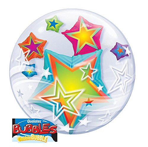 Qualatex 11962 "Double Multicolored Stars 1" Bubble Balloon, 24-Inch