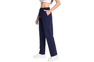 Auriviz Widen Waistband Sweat Pants for Women Exposed Pockets Lounge Sweatpants Straight Leg Pants 29’’ Inseam