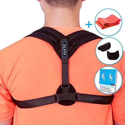 Zileto Posture Corrector for Women & Men Under Clothes (Clavicle Support Posture Brace) for Shoulder & Back Pain Relief, Posture Fix & Hunching Prevention + Underarm Pads + Resistance Band + Ebook