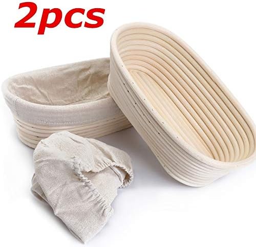 Huiqule 2Pcs 25cm/10inch Bread Basket Rattan Proofing Basket Liner Round Oval Fruit Tray Dough Food Storage Container