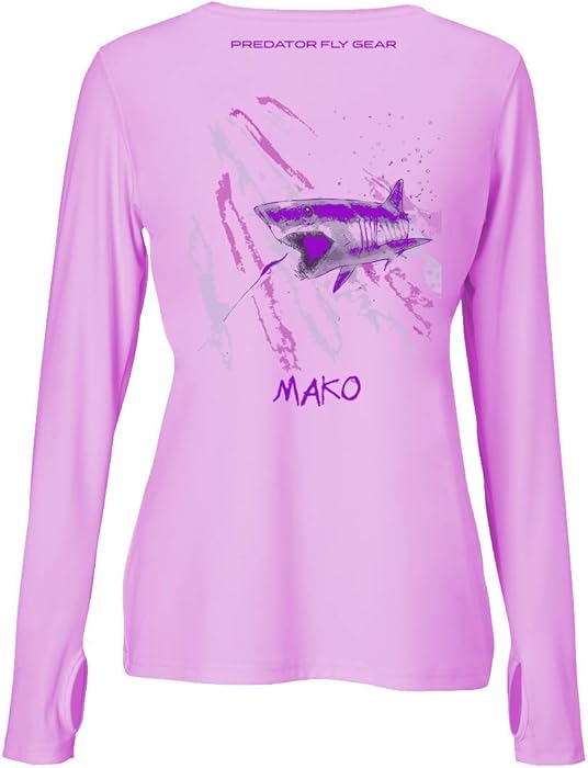 Predator Fly Gear USA Womens MAKO Performance Poleyster Shirt, Shortfin Mako Shark