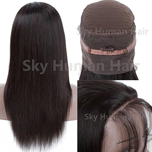 Sky Human Hair Brazilian Straight 360 Lace Wig with Natural Hairline and Baby Hair Brazilian Virgin Hair 360 Lace Frontal Human Hair Wigs 150% Extra Heavy Density Natural Color (16)