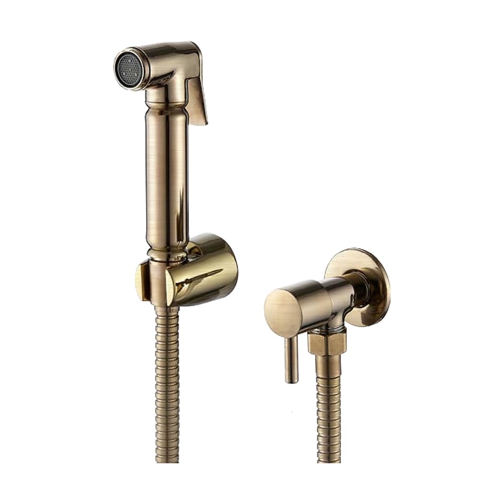 Aqua Flow Brushed Gold Brass Douche/Shattaf Set – Luxurious Wall-Mounted Bathroom Bidet Sprayer with Brass Construction and Brushed Gold Finish, 5-Year Warranty