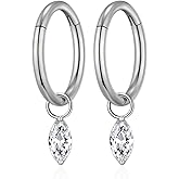 Ourania 16G Gold Stainless Steel Zircon Dangle Huggie Hoop Rook Piercing Helix Hoop Earring Tragus Hoop Cartilage Piercing for Women