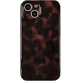 Reezaddin Aesthetic Tortoise Shell Phone Case for iPhone 13 Brown | Retro Cool Girl Leopard Print, Brown Amber Cheetah Cute Chic Trendy Full Camera Protective Cover for Women