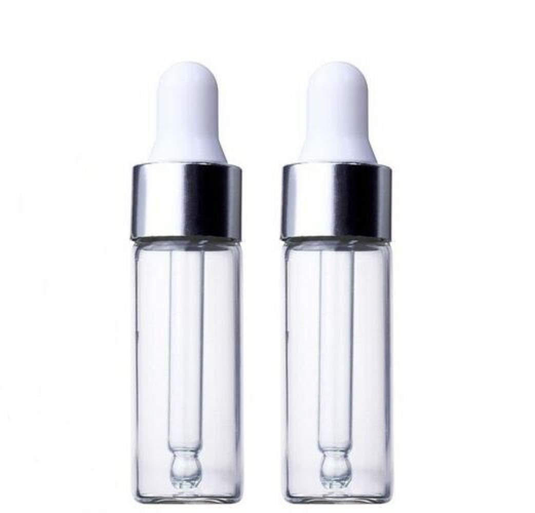 CMJ 2 x 5ml CLEAR Glass Bottles Ear Eye Drops Pipette Dropper Silver White Lid Aromatherapy Empty