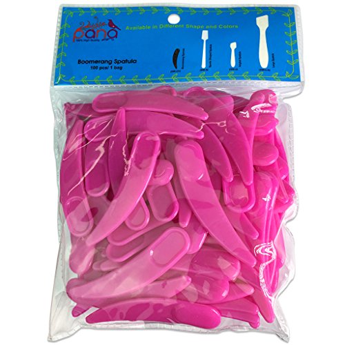 Pana Brand 100 Pieces Disposable Makeup PINK Curve Boomerang Spatula Cosmetic Skin Care Facial Cream Mask Spatula for Mixing and Sampling
