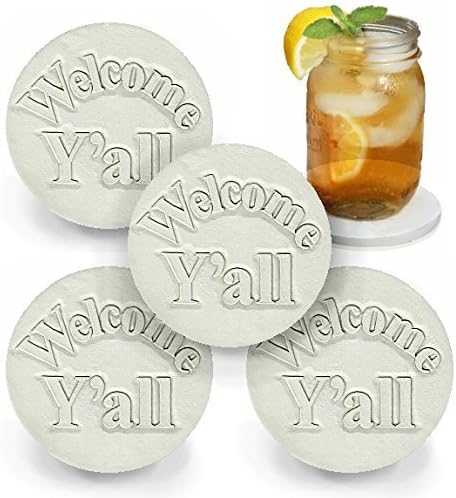 Drink Coasters - Welcome Y'all - Absorbent - set Handmade by McCarter Coasters for Home - Tabletop Protection - House Warming - Hot or Cold Beverages 4.38" Off-White (4pc)