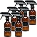 6 Pack Firefly Craft Amber Glass Spray Bottles with Chalkboard Labels, 8 ounces each