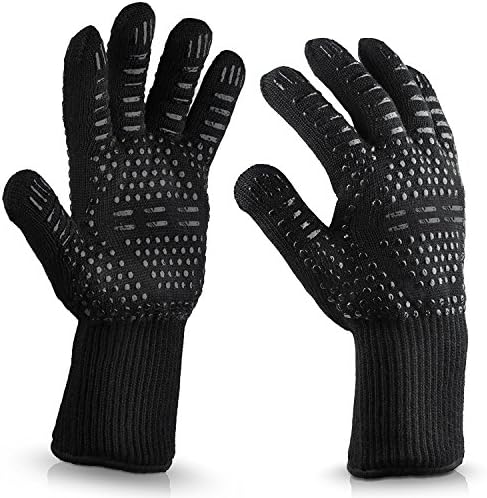 Aiqulai Oven Gloves with Fingers, BBQ Gloves Heat Resistant, Heave Duty Silicone Oven Gloves for Barbecue, Cooking, Baking, Grilling, BBQ (black)