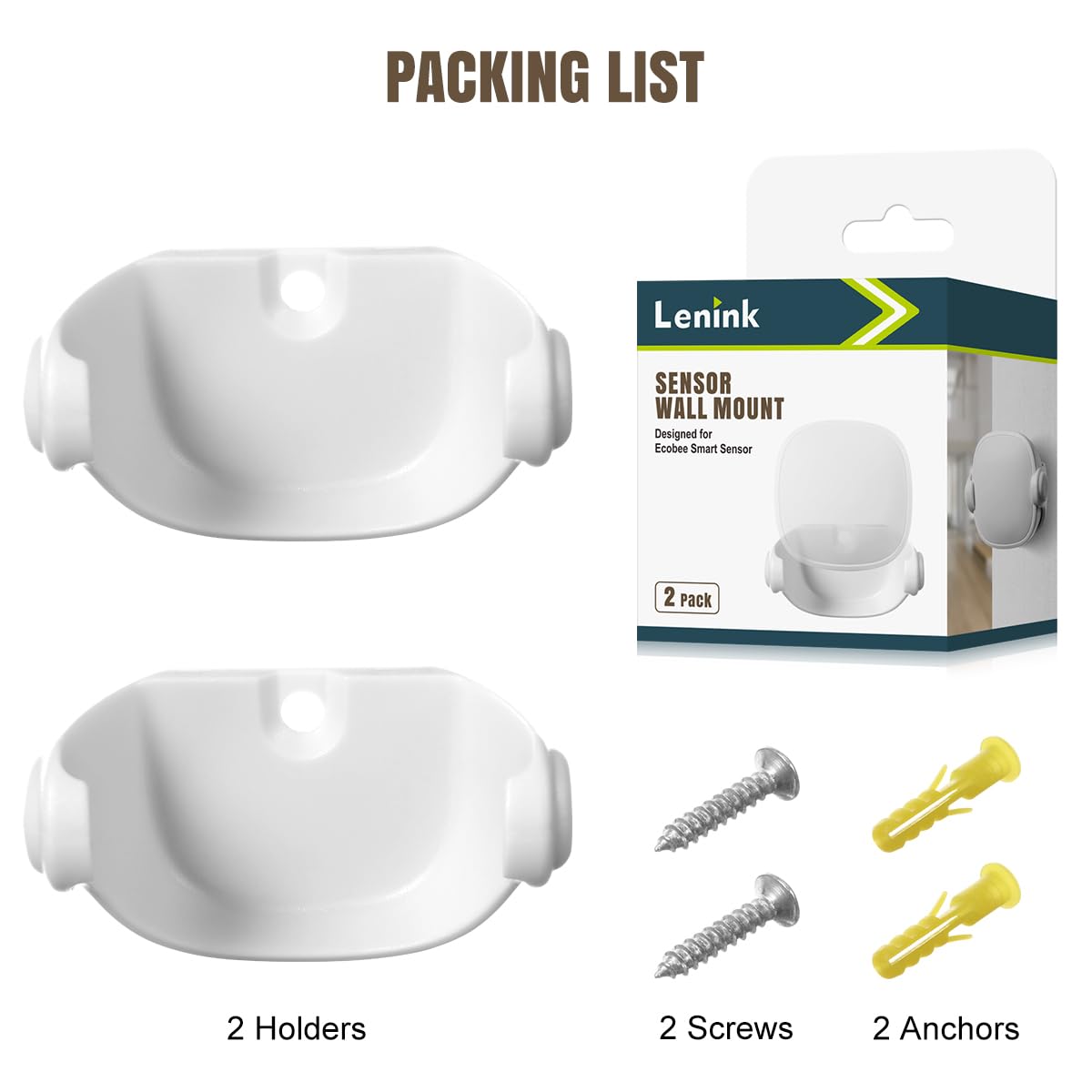 Lenink Wall Mount Compatible with Ecobee Smart Sensor, 2 Pack Smart Sensor Wall Holder Replacement Intelligent Robot Model, Not Suitable for 2nd Generation (White)