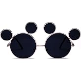 Trippy Lights Mouse Ear Sunglasses Black Lenses Silver Frames, Polarized UV 400 Protection, Teen and Adult