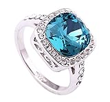 Acefeel Retro 1.5ct Lake Blue Austrian Crystal Engagement Ring 18k White Gold Plated Ring R086