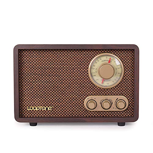 LoopTone FM AM Radio Retro Wood Radio with Bluetooth Play Mp3 and Antenna Built in Speaker for Kitchen Living Room (Best Kitchen Radio With Bluetooth)