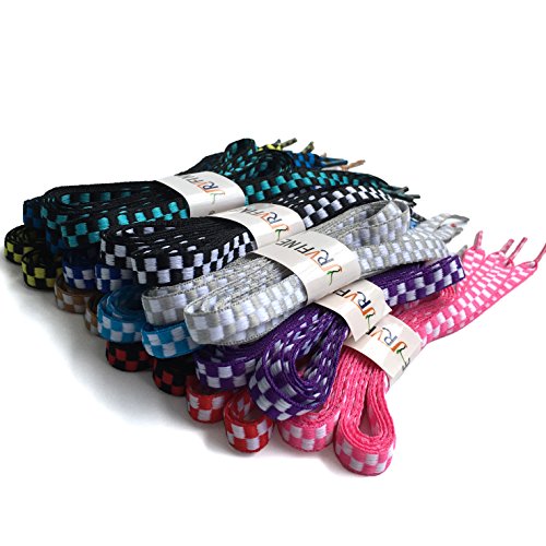 YJRVFINE 2 Pair 45.28"Personalized Rainbow Purple White Plaids Stripe Pattern Flat Casual Shoelaces String Plaid Shoe Laces - Thumbnail 5