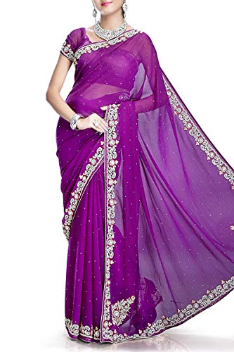 VinHem Fashion Exclusive Indian Ethnic Wear Designer Magenta Chiffon Saree with Stone Work