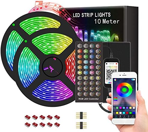 Led Strip Lights, Waterproof 5050 RGB Color Changing Rope Light Strips with Remoter, RGB Music Sync Smart LED Tape Lights, for Home, Bedroom, Kitchen,Party,Festival (10M)