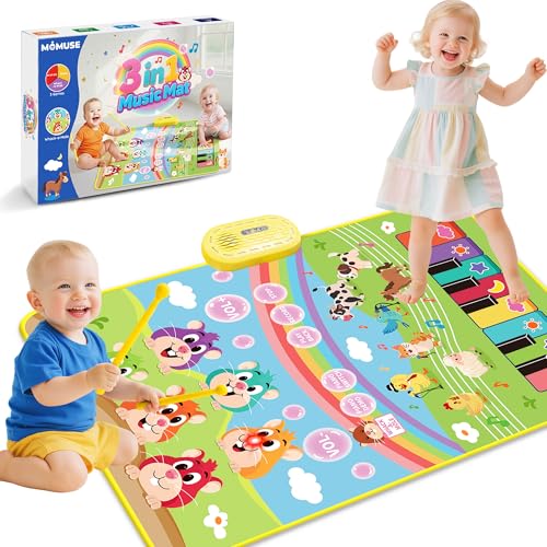 MOMUSE 3-in-1 Floor Piano Mat for Kids, Whack-a-Mole Game Music Play Mat with 30 Sound & Function Keys, Sensory Musical Toys for Baby Girls Boys Toddlers 1 2 3 4 5 6 Years Old
