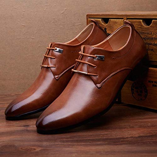 Men Business Leather Shoes - Casual Pointed Toe Lace Shoe Male Suit Shoes,2019 New Brown - Thumbnail 3