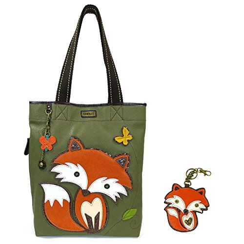 Chala Handbags Everyday Totes Shoulder Purse with Matching Key-fob/Coin Purse Combo (Fox Tote + Fox Coin Purse)