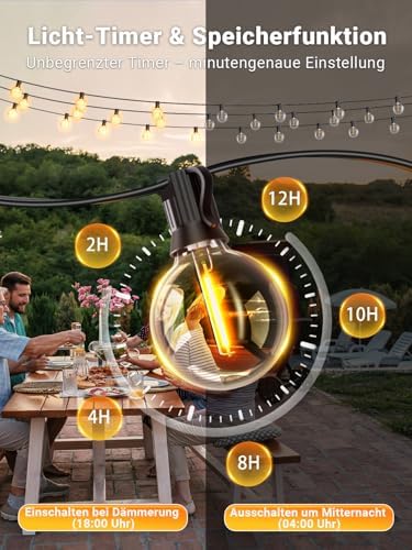 Lichterkette Outdoor 30m, G40 LED Lichterkette Außen Strom